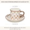 MACKENZIE-CHILDS Set of 2 Stoneware Espresso Cup and Saucer, Cute Coffee Cups(Mocha Check)