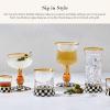 MACKENZIE-CHILDS Set of 2 Tumblers, Glass Drinkware with Gold Rims, 8 Ounces, Deck the Halls(Courtly Check)