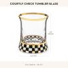 MACKENZIE-CHILDS Set of 2 Tumblers, Glass Drinkware with Gold Rims, 8 Ounces, Deck the Halls(Courtly Check)