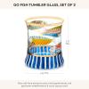 MACKENZIE-CHILDS Set of 2 Tumblers, Glass Drinkware with Gold Rims, 8 Ounces, Deck the Halls(Go Fish)