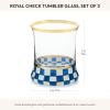 MACKENZIE-CHILDS Set of 2 Tumblers, Glass Drinkware with Gold Rims, 8 Ounces, Deck the Halls(Royal Check)