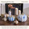 MACKENZIE-CHILDS Set of 3 Rattan Pumpkins, Halloween and Fall Pumpkin Decor, Brown-and-White Mocha Check