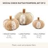 MACKENZIE-CHILDS Set of 3 Rattan Pumpkins, Halloween and Fall Pumpkin Decor, Brown-and-White Mocha Check