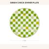 MACKENZIE-CHILDS Set of 4 Stoneware Dinner Plates, Dishwasher- and Microwave-Safe Plates, 10.5 Inches, Red-and-White Cherry Check(Green Check)