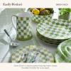 MACKENZIE-CHILDS Set of 4 Stoneware Dinner Plates, Dishwasher- and Microwave-Safe Plates, 10.5 Inches, Red-and-White Cherry Check(Green Check)