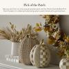 MACKENZIE-CHILDS Short Pumpkin, Resin Halloween Home Decor, Mocha Check and Block Print