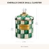 MACKENZIE-CHILDS Small Enamel Canister, Kitchen Storage Container for Flour and Sugar, 1.13 Liters, Blue-and-White Royal Check(Emerald Check)