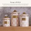 MACKENZIE-CHILDS Small Enamel Canister, Kitchen Storage Container for Flour and Sugar, 1.13 Liters, Blue-and-White Royal Check(Rosy Check)