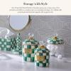 MACKENZIE-CHILDS Small Kitchen Canister, Decorative Glass Storage Jar with Lid, Green-and-White Emerald Check(Emerald Check)