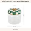 MACKENZIE-CHILDS Small Kitchen Canister, Decorative Glass Storage Jar with Lid, Green-and-White Emerald Check(Emerald Check)