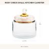 MACKENZIE-CHILDS Small Kitchen Canister, Decorative Glass Storage Jar with Lid, Green-and-White Emerald Check(Rosy Check)