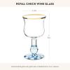 MACKENZIE-CHILDS Stemmed Wine Glass, Decorative Glassware, 12 Ounces, Deck the Halls(Royal Check)