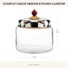MACKENZIE-CHILDS Sterling Check Kitchen Canister, Decorative Gray-and-White Glass Storage Jar with Lid, Medium(Courtly Check)