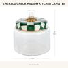 MACKENZIE-CHILDS Sterling Check Kitchen Canister, Decorative Gray-and-White Glass Storage Jar with Lid, Medium(Emerald Check)
