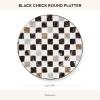 MACKENZIE-CHILDS Stoneware Serving Platter, Decorative Dinnerware Plate, 15″ W x 12″ L, Red-and-White Cherry Check(Black)