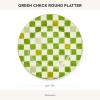 MACKENZIE-CHILDS Stoneware Serving Platter, Decorative Dinnerware Plate, 15″ W x 12″ L, Red-and-White Cherry Check(Green)