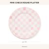 MACKENZIE-CHILDS Stoneware Serving Platter, Decorative Dinnerware Plate, 15″ W x 12″ L, Red-and-White Cherry Check(Pink)