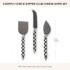 MACKENZIE-CHILDS Supper Club Cheese Knife Set, Stainless-Steel Cheese Slicers, Charcuterie Accessories, Set of 3, Black-and-White Courtly Check(Courtly Check)