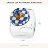 MACKENZIE-CHILDS Sweets Jar with Enamel Lid, Small Glass Cookie Jar or Kitchen Jar, 0.5-Gallon Capacity, Pink-and-White Rosy Check(Royal Check)