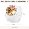 MACKENZIE-CHILDS Sweets Jar with Enamel Lid, Small Glass Cookie Jar or Kitchen Jar, 0.5-Gallon Capacity, Pink-and-White Rosy Check(White Flower Market)