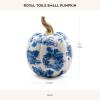 MACKENZIE-CHILDS Toile Small Resin Pumpkin, Halloween Tabletop Decor, Blue-and-White Royal(Royal)