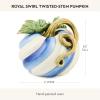 MACKENZIE-CHILDS Twisted-Stem Pumpkin, Resin Halloween Home Decor, Blue-and-White Royal Swirl(Royal Swirl)