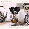 MACKENZIE-CHILDS Utensil Caddy Set with Kitchen Utensils, Brown-and-White Mocha Check(Courtly Check)