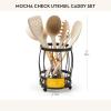 MACKENZIE-CHILDS Utensil Caddy Set with Kitchen Utensils, Brown-and-White Mocha Check(Mocha Check)