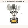 MACKENZIE-CHILDS Utensil Caddy Set with Kitchen Utensils, Brown-and-White Mocha Check(Sterling Check)