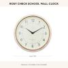MACKENZIE-CHILDS Wall Clock, Decorative Enamel Clock for Kitchen and Living Room, Brown-and-White Mocha Check(Rosy Check)