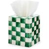 MACKENZIE-CHILDS Boutique Square Tissue-Box Cover, Tissue Holder for Home Decor, Brown-and-White Mocha Check(Emerald Check)