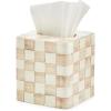 MACKENZIE-CHILDS Boutique Square Tissue-Box Cover, Tissue Holder for Home Decor, Brown-and-White Mocha Check(Mocha Check)