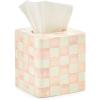 MACKENZIE-CHILDS Boutique Square Tissue-Box Cover, Tissue Holder for Home Decor, Brown-and-White Mocha Check(Rosy Check)