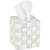 MACKENZIE-CHILDS Boutique Square Tissue-Box Cover, Tissue Holder for Home Decor, Brown-and-White Mocha Check(Sterling Check)