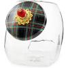 MACKENZIE-CHILDS Cookie Jar with Enamel Lid, Large Glass Treat Jar or Kitchen Jar, 1-Gallon Capacity, Green-and-White Emerald Check(Black Tartan)
