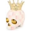 MACKENZIE-CHILDS Crowned Skull, Resin Halloween Home Decor, Pink-and-White Rosy Check(Rosy Check Crowned)