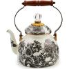 MACKENZIE-CHILDS Deck the Halls 2-Quart Enamel Tea Kettle, Christmas Tea Kettle for Stovetop(Sterling English Garden)