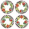 MACKENZIE-CHILDS Deck the Halls Appetizer Plate, Decorative Stoneware Christmas Appetizer Plate, 5.5 Inches, Set of 4(5.5 Inches)