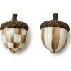 MACKENZIE-CHILDS Decorative Acorns, Resin Acorn Fall Decor for Kitchen and Home, Set of 2, Brown-and-White Mocha Check(Mocha Check)