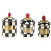 MACKENZIE-CHILDS Enamel Canister Set, Mini (14 oz.), Demi (24 oz.), and Small (38 oz.) Kitchen Containers, Blue-and-White Royal Check(Courtly Check)
