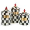 MACKENZIE-CHILDS Enamel Canister Set, Small (38 oz.), Medium (48 oz.), and Large (64 oz.) Kitchen Containers, Black-and-White Courtly Check(Courtly Check)