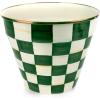 MACKENZIE-CHILDS Enamel Garden Pot, Decorative Pot for Plants, Outdoor Flowerpot Decor, Extra Large, Brown-and-White Mocha Check(Emerald Check)