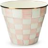 MACKENZIE-CHILDS Enamel Garden Pot, Decorative Pot for Plants, Outdoor Flowerpot Decor, Extra Large, Brown-and-White Mocha Check(Rosy Check)