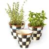MACKENZIE-CHILDS Enamel Herb Pots, Small Plant Pots for Herbs or Flowers, Set of 3, Brown-and-White Mocha Check(Courtly Check)