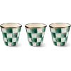 MACKENZIE-CHILDS Enamel Herb Pots, Small Plant Pots for Herbs or Flowers, Set of 3, Brown-and-White Mocha Check(Emerald Check)
