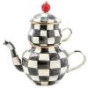 MACKENZIE-CHILDS Enamel High-Tea Teapot, Cup, and Lid, Cute Teapot and Teacup Combo, Black-and-White Courtly Check(Courtly Check)