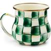 MACKENZIE-CHILDS Enamel Mug, Cute Enamelware Coffee and Tea Mug, Unique Drinkware, 16 Ounces, Pink-and-White Rosy Check, Set of 1(Emerald Check)