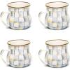 MACKENZIE-CHILDS Enamel Mug, Cute Enamelware Coffee and Tea Mug, Unique Drinkware, 16 Ounces, Pink-and-White Rosy Check, Set of 1(Sterling Check)