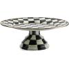 MACKENZIE-CHILDS Enamel Pedestal Platter, Round Cake Stand, Small, Gray-and-White Sterling Check(Courtly Check)
