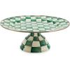MACKENZIE-CHILDS Enamel Pedestal Platter, Round Cake Stand, Small, Gray-and-White Sterling Check(Emerald Check)